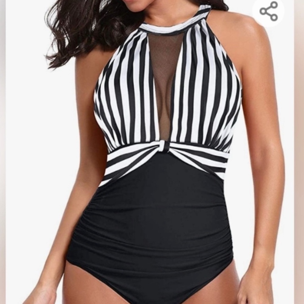 Black and White Striped Tempt Me Swimsuit